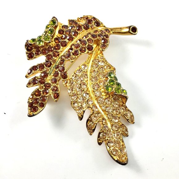Vintage Kenneth Jay Lane Leaf Leaves BROOCH 3" Statement Piece Pin - Picture 5 of 7